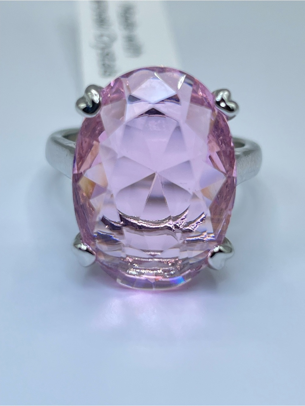 Swarovski Crystal Elements Large Pink Oval Cut Crystal Statement Ring Sz 7